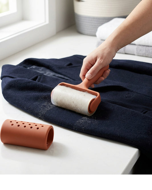 Mikuhome Washable Silicone Lint Roller 8 cm with Cover Terracotta - Lifestyle view
